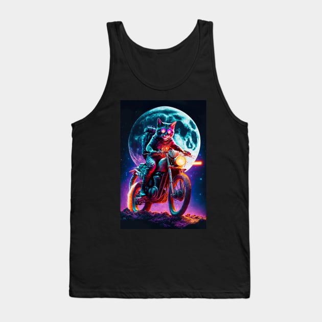 Cyber Cat Riding Dirt Bike Tank Top by KoolArtDistrict